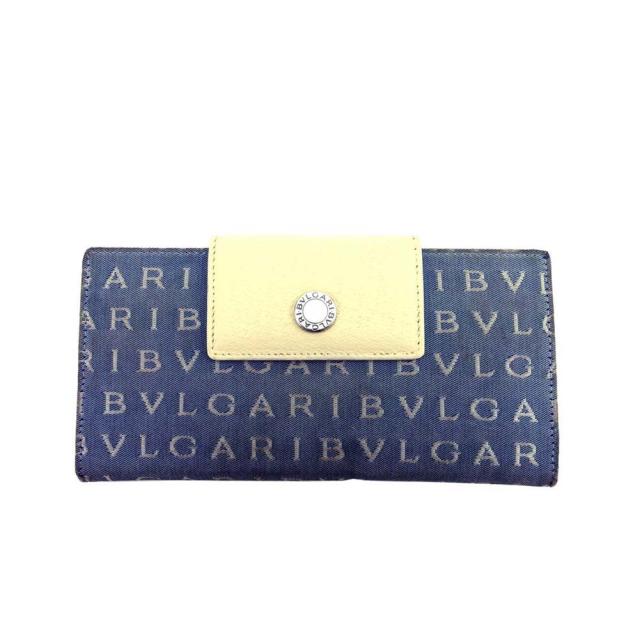 【BIGお買い物ラリー★30%OFFセール中】ブルガリ BVLGARI 長財布ロゴマニア ブルー ホワイト 白 シルバー レディース 中古