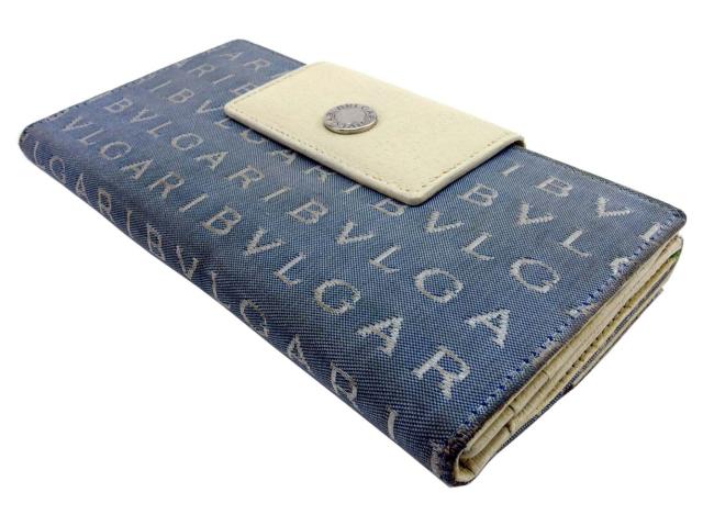 【30％OFF★週末タイムSALE】ブルガリ BVLGARI 長財布ロゴマニア ブルー ホワイト 白 シルバー レディース 中古_3