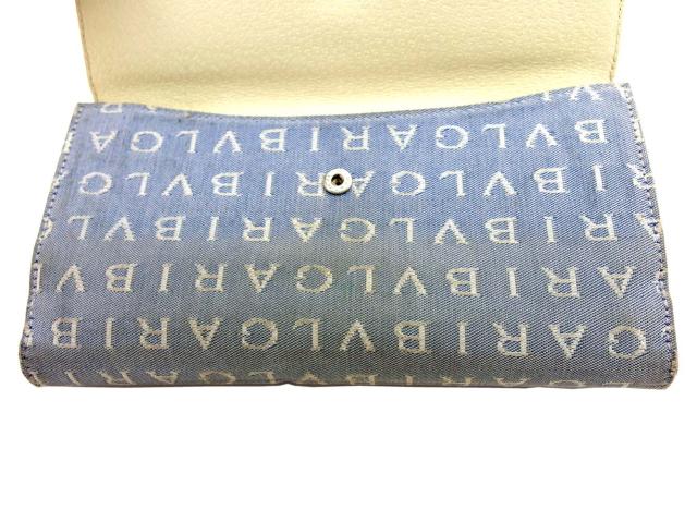 【30％OFF★週末タイムSALE】ブルガリ BVLGARI 長財布ロゴマニア ブルー ホワイト 白 シルバー レディース 中古_7