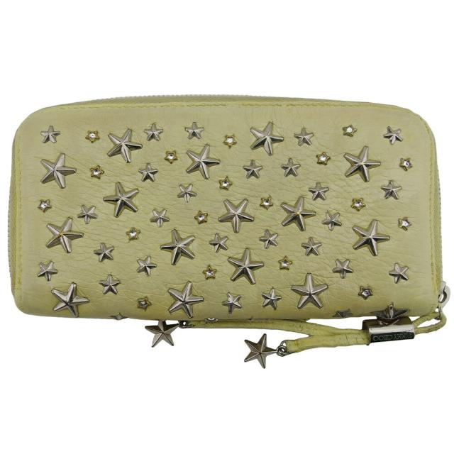 【BIGお買い物ラリー★30%OFFセール中】ジミーチュウ JIMMY CHOO 長財布スタースタッズ ラインストーン付き イエロー シルバー ゴールド レディース 中古