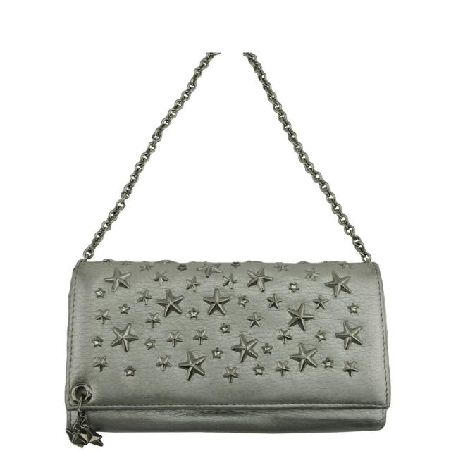 【X'masセール★30%OFF】ジミーチュウ JIMMY CHOO 長財布スタースタッズ チェーンウォレット ラインストーン付き シルバー ゴールド ベージュ レディース 中古