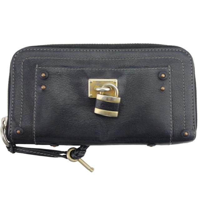 【BIGお買い物ラリー★30%OFFセール中】クロエ Chloe 長財布パディントン ブラック ゴールド シルバー レディース 中古