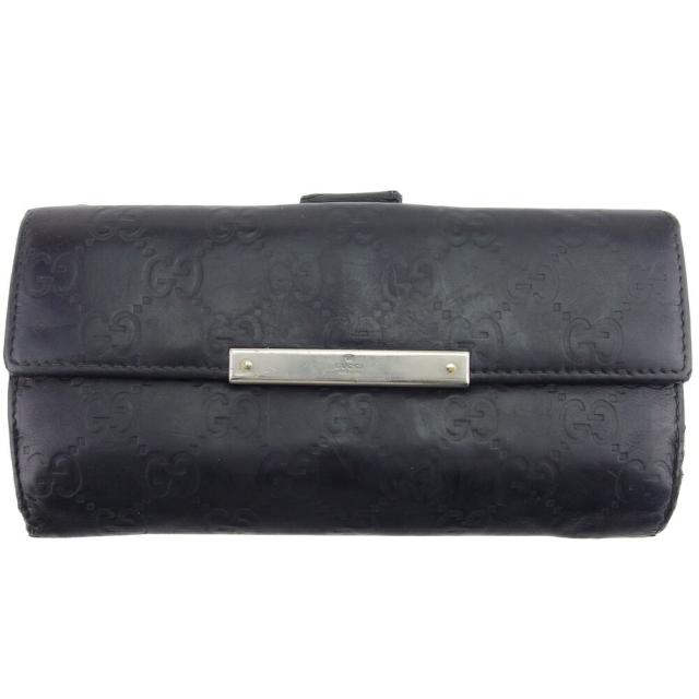 【BIGお買い物ラリー★30%OFFセール中】グッチ GUCCI 長財布グッチシマ ロゴプレート ブラック シルバー ゴールド レディース 中古