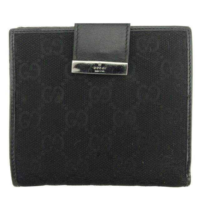 グッチ GUCCI 二つ折り財布GGキャンバス ロゴプレート ブラック
