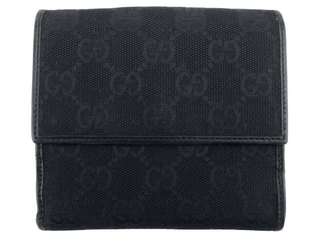 グッチ GUCCI 二つ折り財布GGキャンバス ロゴプレート ブラック