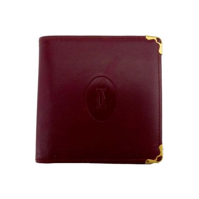 【BIGお買い物ラリー★30%OFFセール中】カルティエ CARTIER 二つ折り財布マストライン ボルドー ゴールド レディース 中古