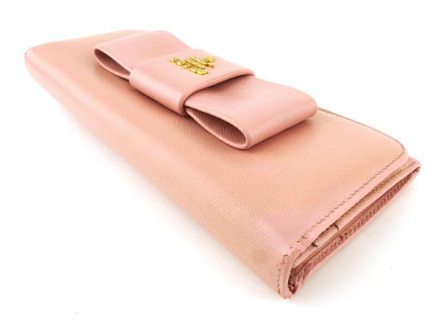 【週末タイムSALE★30%OFF】プラダ PRADA 長財布リボン フィオッコ ピンク ゴールド レディース 中古