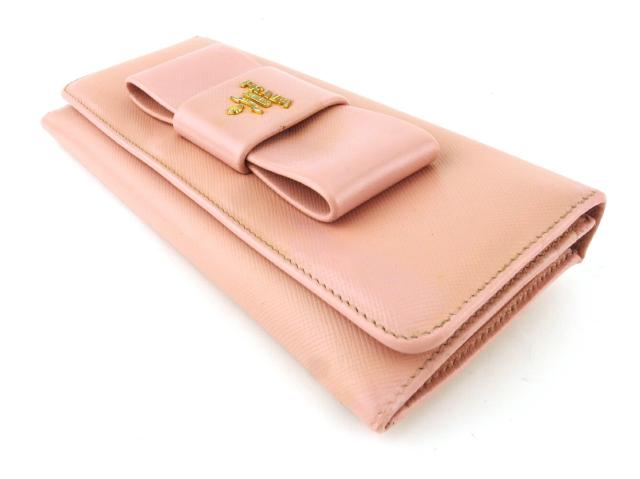【週末タイムSALE★30%OFF】プラダ PRADA 長財布リボン フィオッコ ピンク ゴールド レディース 中古