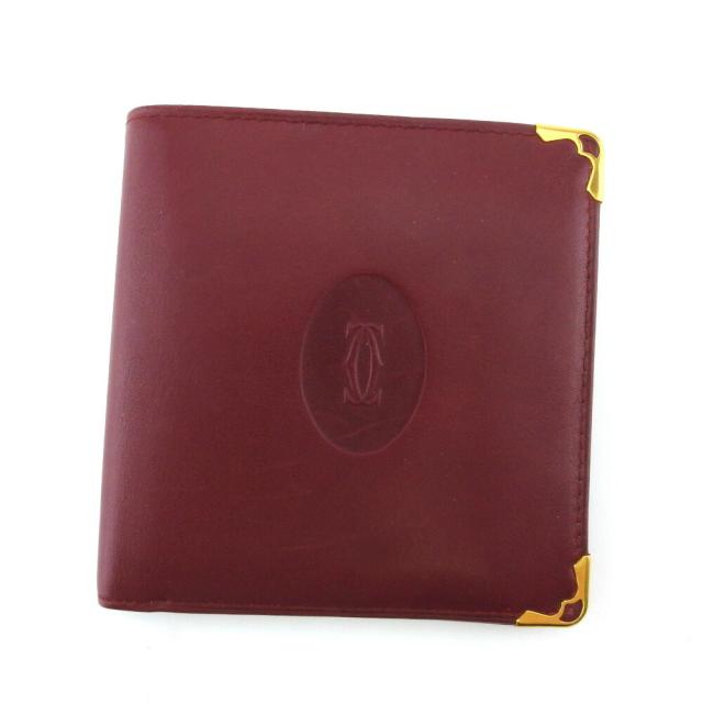 【BIGお買い物ラリー★30%OFFセール中】カルティエ CARTIER 二つ折り財布マストライン ボルドー ゴールド レディース 中古