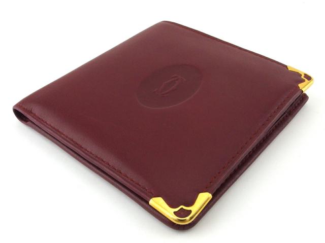 カルティエ CARTIER 二つ折り財布マストライン ボルドー ゴールド レディース 中古_3