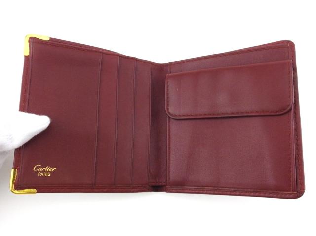 カルティエ CARTIER 二つ折り財布マストライン ボルドー ゴールド レディース 中古_4