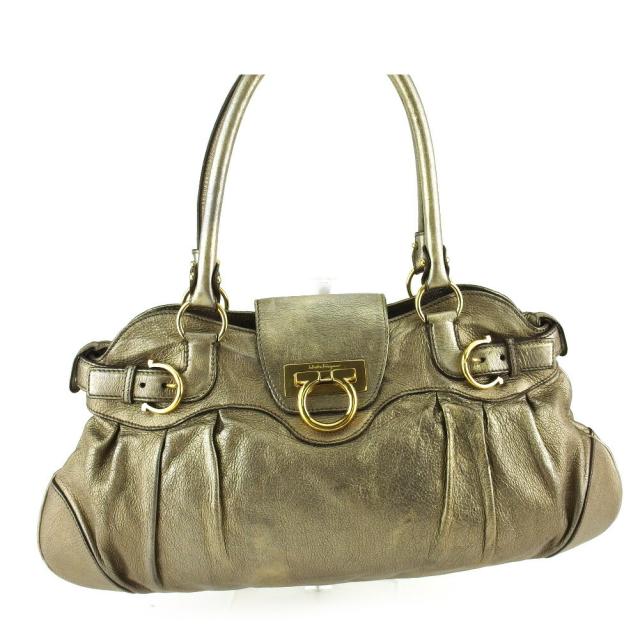 【BIGお買い物ラリー★30%OFFセール中】サルヴァトーレフェラガモ Salvatore Ferragamo トートバッグガンチーニ ゴールド シルバー レディース 中古