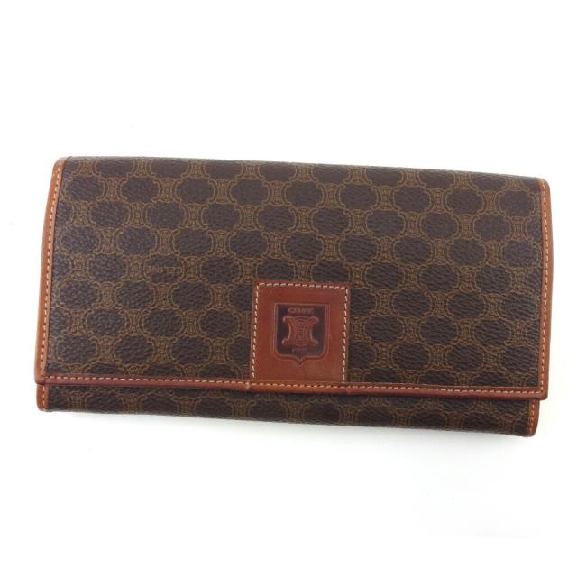 【BIGお買い物ラリー★30%OFFセール中】セリーヌ CELINE 長財布マカダム ブラウン ベージュ ゴールド レディース 中古