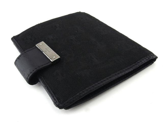 【30％OFF★週末タイムセール】グッチ GUCCI 二つ折り財布GGキャンバス ブラック シルバー レディース 中古_2