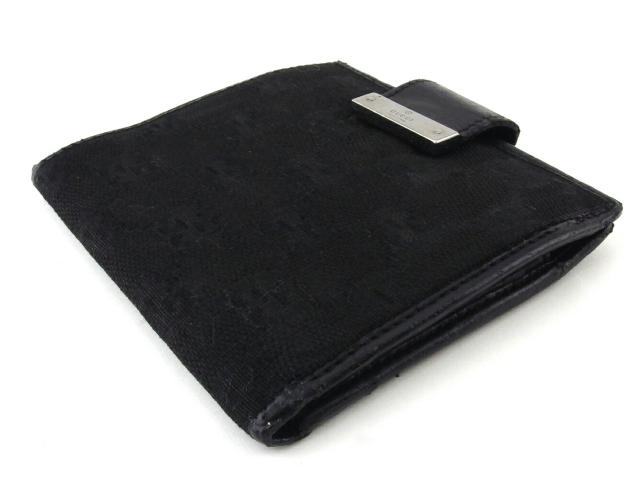 【30％OFF★週末タイムセール】グッチ GUCCI 二つ折り財布GGキャンバス ブラック シルバー レディース 中古_3