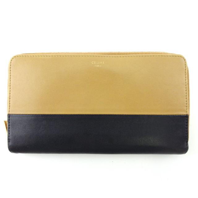 【X'masセール★30%OFF】セリーヌ CELINE 長財布バイカラー ベージュ ネイビー ゴールド レディース 中古