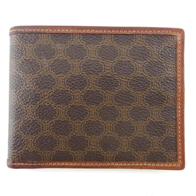 【BIGお買い物ラリー★30%OFFセール中】セリーヌ CELINE 二つ折り財布マカダム ブラウン ベージュ レディース 中古