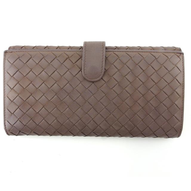 【BIGお買い物ラリー★30%OFFセール中】ボッテガヴェネタ BOTTEGAVENETA 長財布イントレチャート グレー 灰色 ブラウン レディース 中古