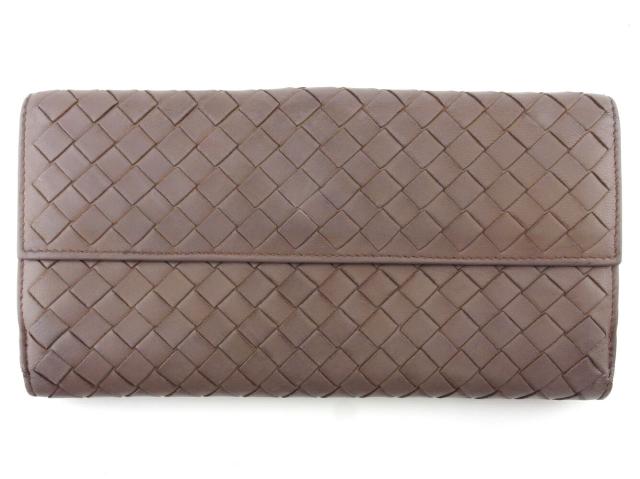 【GWタイムセール】ボッテガヴェネタ BOTTEGAVENETA 長財布イントレチャート グレー 灰色 ブラウン レディース 中古_1