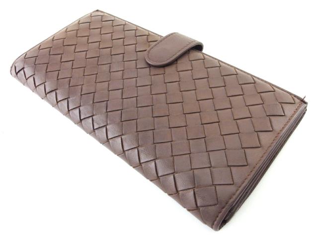 【GWタイムセール】ボッテガヴェネタ BOTTEGAVENETA 長財布イントレチャート グレー 灰色 ブラウン レディース 中古_3
