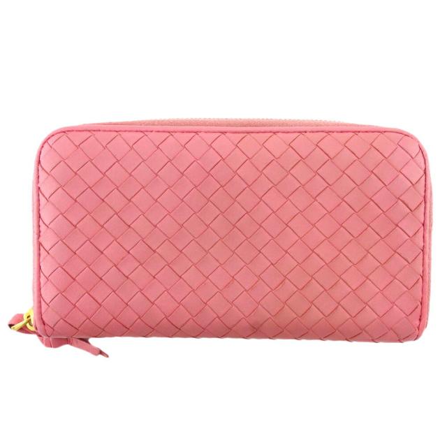 【BIGお買い物ラリー★30%OFFセール中】ボッテガヴェネタ BOTTEGAVENETA 長財布イントレチャート ピンク ゴールド レディース 中古