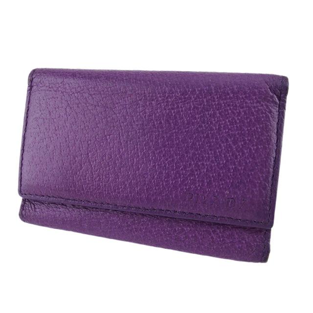 【BIGお買い物ラリー★30%OFFセール中】プラダ PRADA キーケースロゴ パープル シルバー レディース 中古