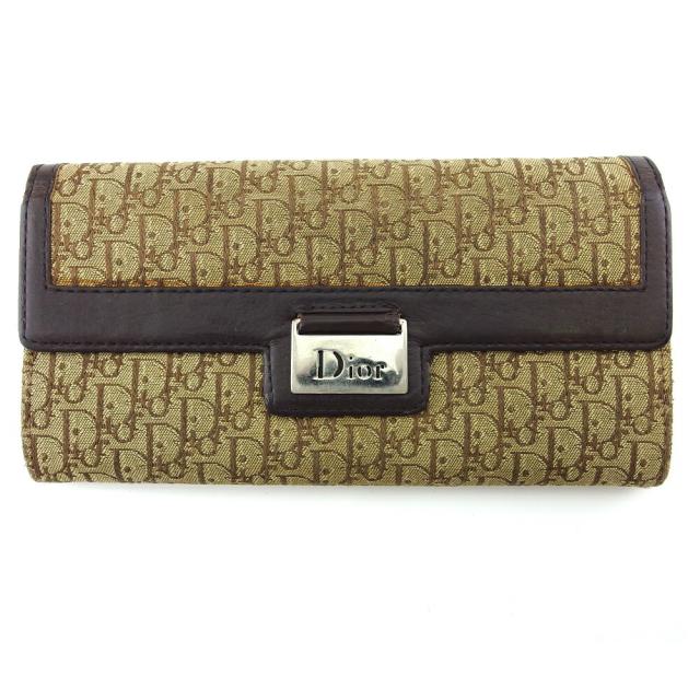 【X'masセール★30%OFF】ディオール Dior 長財布トロッター ベージュ ブラウン シルバー レディース 中古