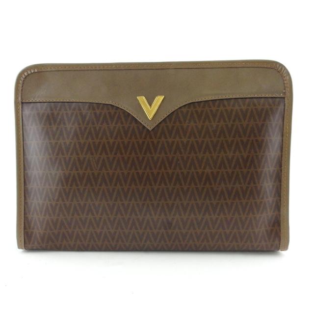 【BIGお買い物ラリー★30%OFFセール中】マリオ・ヴァレンティノ MARIO VALENTINO クラッチバッグVマーク ブラウン ゴールド レディース 中古