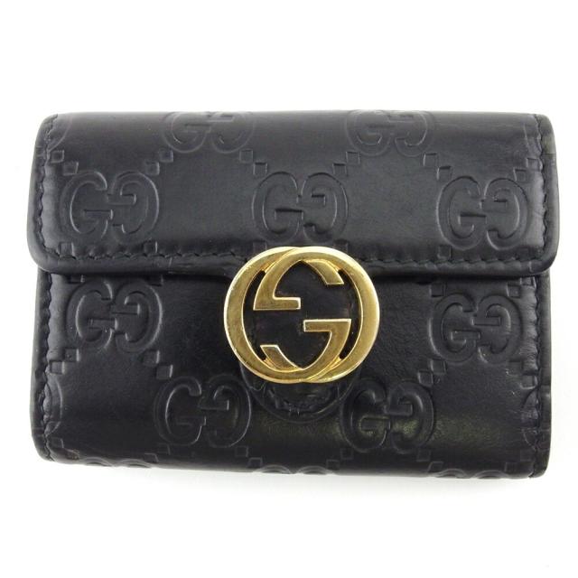 【BIGお買い物ラリー★30%OFFセール中】グッチ GUCCI キーケースグッチシマ インターロッキングG ブラック ゴールド レディース 中古