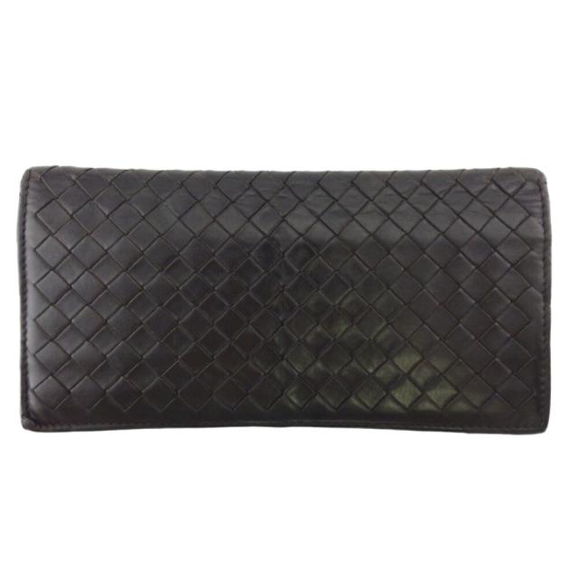 【BIGお買い物ラリー★30%OFFセール中】ボッテガヴェネタ BOTTEGAVENETA 長財布イントレチャート ブラウン レディース 中古