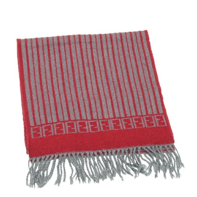 フェンディ FENDI マフラー ストライプ FF柄入り グレー 灰色