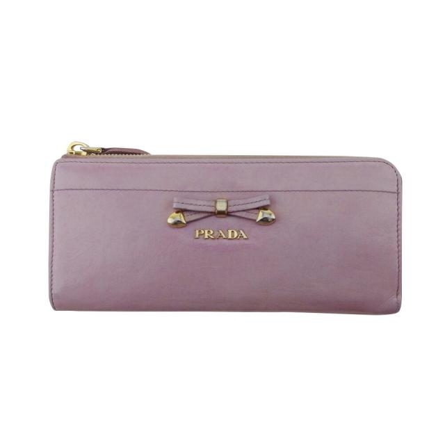 【X'masセール★30%OFF】プラダ PRADA 長財布リボン パープル ピンク ベージュ レディース 中古