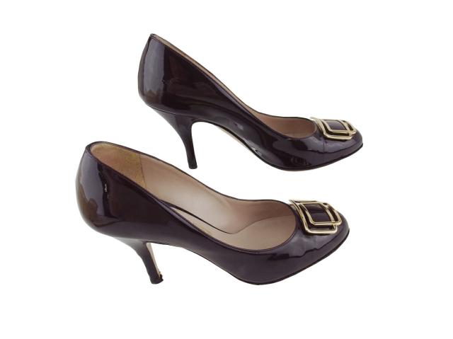 【30％OFF★週末タイムセール】サルヴァトーレフェラガモ Salvatore Ferragamo パンプスロゴプレート ♯6ハーフC ハイヒール パープル ブラウン ゴールド レディース 中古_4