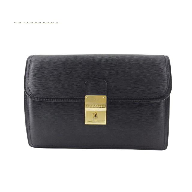 【BIGお買い物ラリー★30%OFFセール中】バリー BALLY クラッチバッグロゴプレート ブラック ゴールド レディース 中古