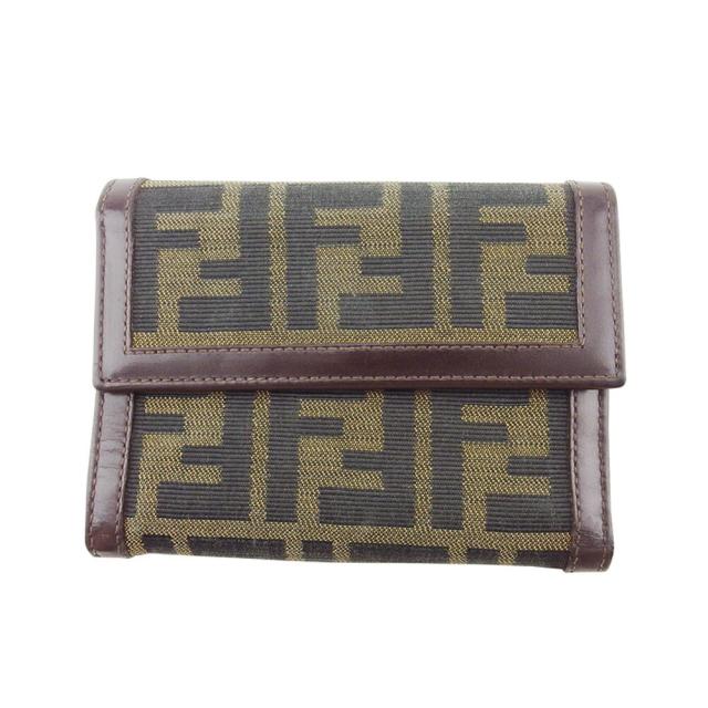【BIGお買い物ラリー★30%OFFセール中】フェンディ FENDI 三つ折り財布ズッカ ベージュ ブラック ブラウン レディース 中古
