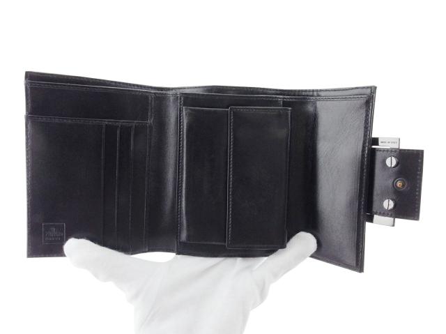 フェンディ FENDI 三つ折り財布ズッカ FFプレート グレー 灰色 ブラック レディース 中古_4