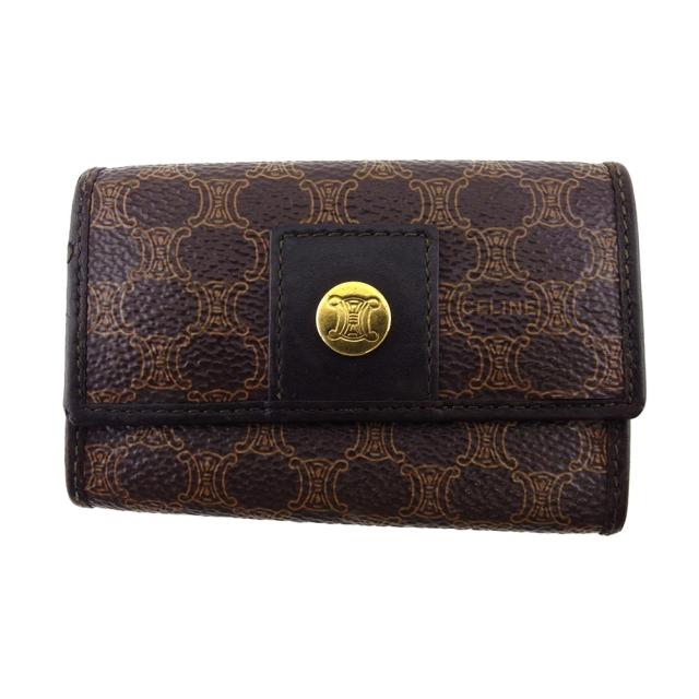 【BIGお買い物ラリー★30%OFFセール中】セリーヌ CELINE キーケースマカダム ブラウン ベージュ ゴールド レディース 中古