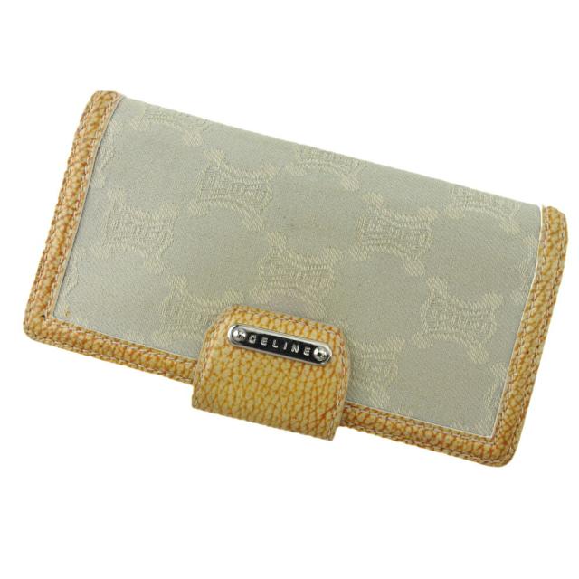 【X'masセール★30%OFF】セリーヌ CELINE 長財布マカダム ベージュ オレンジ シルバー レディース 中古