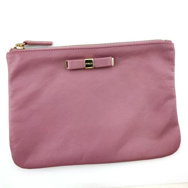 【BIGお買い物ラリー★30%OFFセール中】フルラ Furla ポーチリボン パープル ゴールド レディース 中古