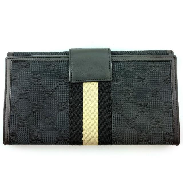 【BIGお買い物ラリー★30%OFFセール中】グッチ GUCCI 長財布GGキャンバス シェリーライン ブラック ベージュ レディース 中古