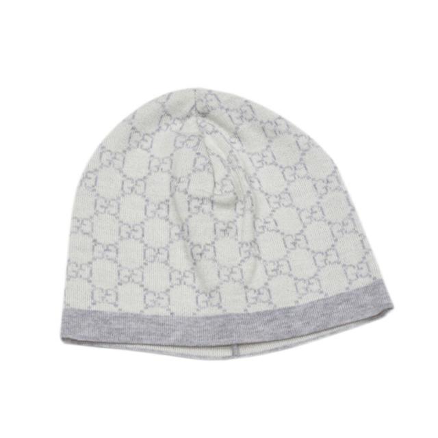 【BIGお買い物ラリー★30%OFFセール中】グッチ GUCCI ■■■■■■■■■■帽子GGパターン ♯L 50 16cmサイズ ホワイト 白 グレー 灰色 レディース 中古