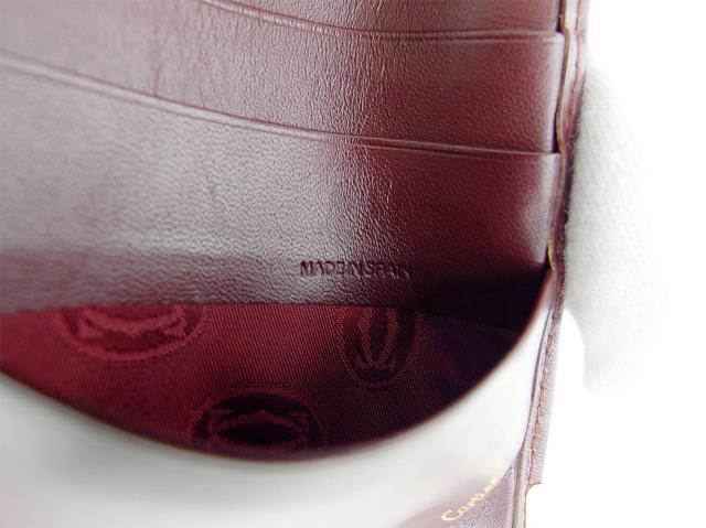 【30％OFF★土日ひと休み大売り出し】カルティエ CARTIER 二つ折り紙入れ帆柱生産ライン ボルドーワイン ゴールド レディース 中古