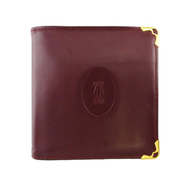 【BIGお買い物ラリー★30%OFFセール中】カルティエ CARTIER 二つ折り財布マストライン ボルドー ゴールド レディース 中古