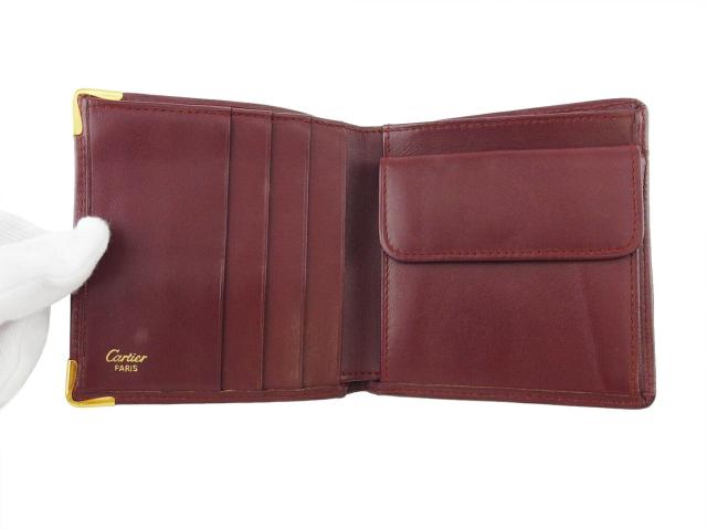【30％OFF★土日ひと休み大売り出し】カルティエ CARTIER 二つ折り紙入れ帆柱生産ライン ボルドーワイン ゴールド レディース 中古