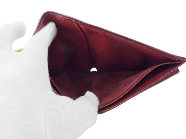 【30％OFF★土日ひと休み大売り出し】カルティエ CARTIER 二つ折り紙入れ帆柱生産ライン ボルドーワイン ゴールド レディース 中古