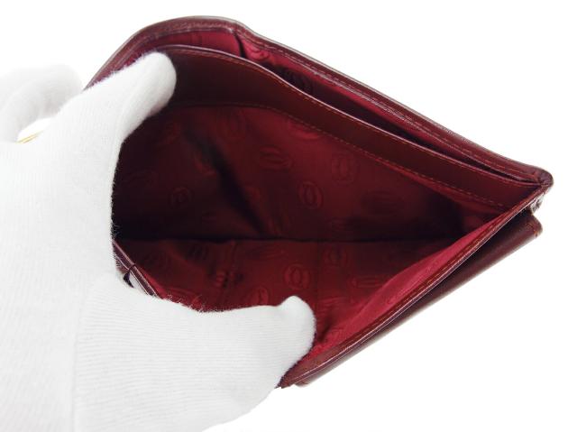 【30％OFF★土日ひと休み大売り出し】カルティエ CARTIER 二つ折り紙入れ帆柱生産ライン ボルドーワイン ゴールド レディース 中古