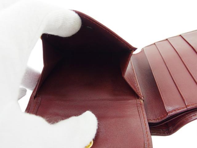 【30％OFF★土日ひと休み大売り出し】カルティエ CARTIER 二つ折り紙入れ帆柱生産ライン ボルドーワイン ゴールド レディース 中古