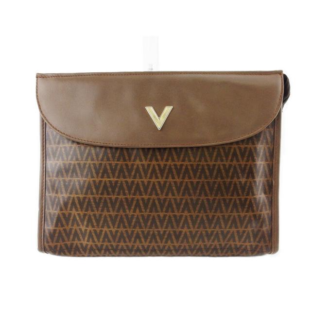 【BIGお買い物ラリー★30%OFFセール中】マリオ・ヴァレンティノ MARIO VALENTINO クラッチバッグVマーク ブラウン シルバー ゴールド レディース 中古