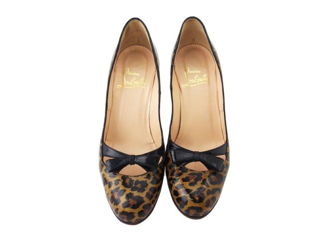 【週末セール★30％OFF】クリスチャンルブタン Christian Louboutin パンプスレオパード ヒョウ ♯35ハーフ ハイヒール ベージュ ブラック ブラウン レディース 中古_1