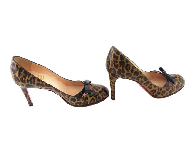 【週末セール★30％OFF】クリスチャンルブタン Christian Louboutin パンプスレオパード ヒョウ ♯35ハーフ ハイヒール ベージュ ブラック ブラウン レディース 中古_5